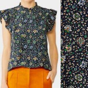 Tory Burch Ditsy Floral Print Silk Blouse | Flutter Sleeve | Size 2